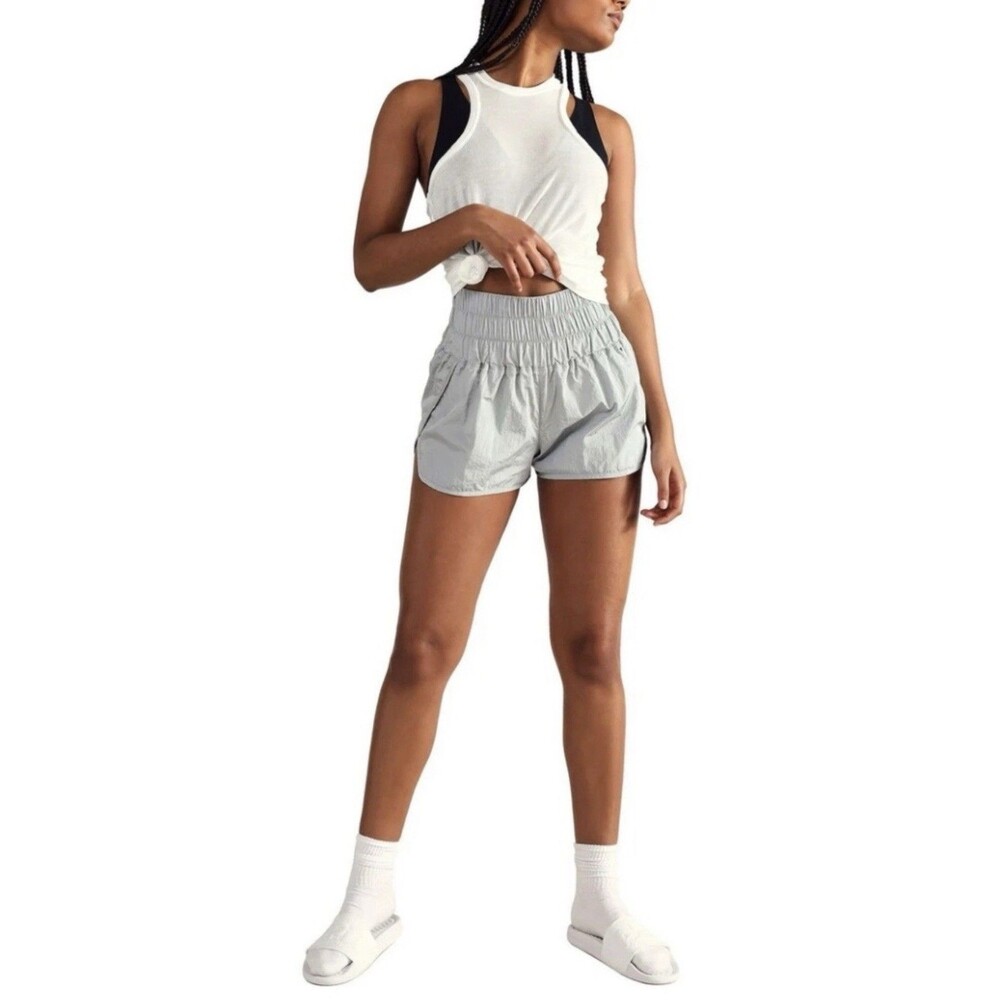 Free People Movement The Way Home High Rise Dolphin Shorts In Silver Dove Large